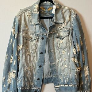 Robin's Jean Blue Denim Jacket with Gold Embroidery